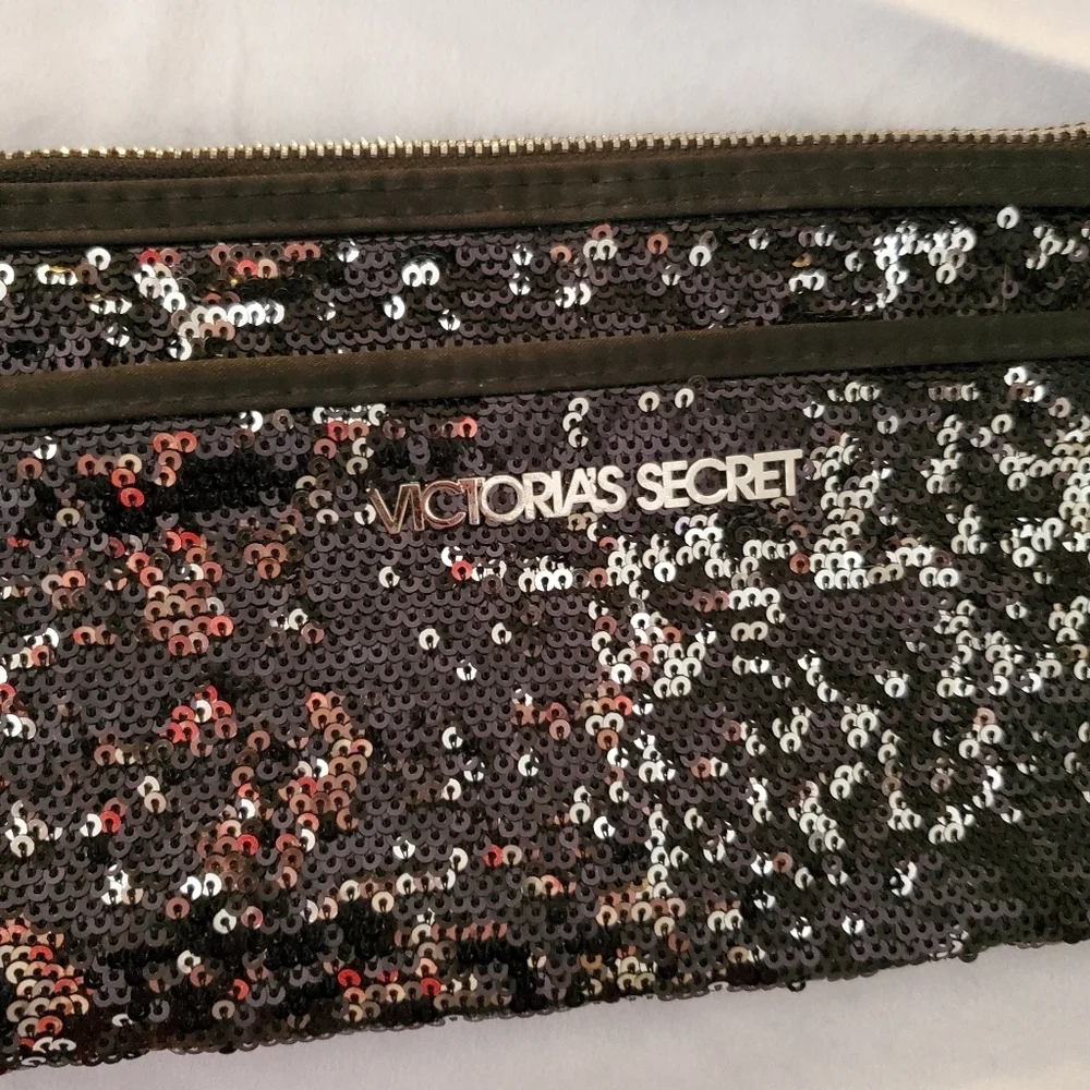 Victoria Secrets Small Black and Silver Sequin clutch